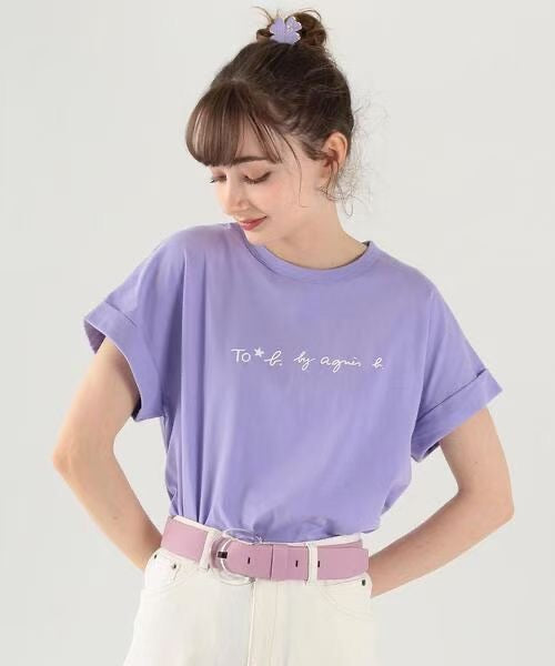 Agnes b 捲袖logo tee