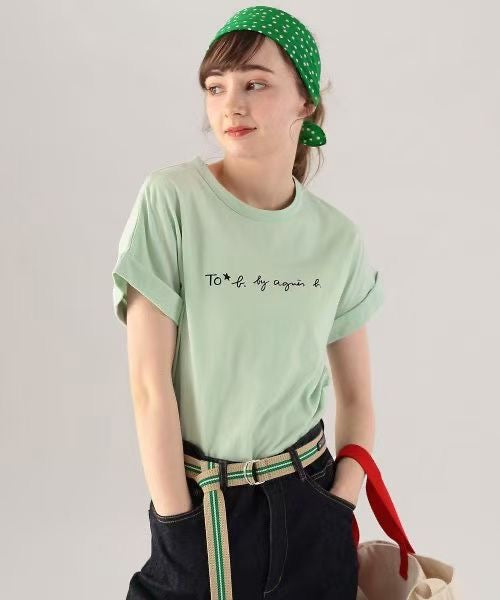 Agnes b 捲袖logo tee