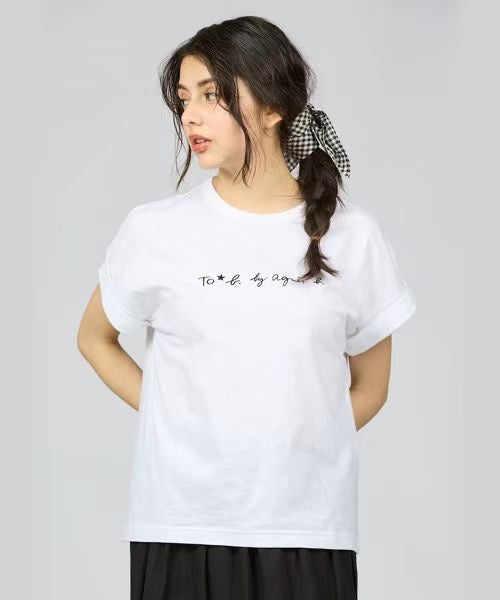 Agnes b 捲袖logo tee