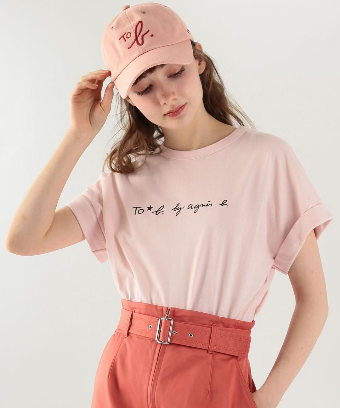 Agnes b 捲袖logo tee