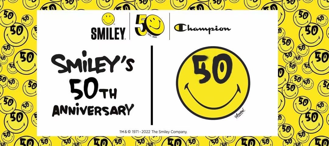 Champion x smiley logo pattern 50th 紀念tee